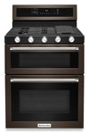 Cuisinière à gaz KitchenAid de 6 pi³ avec autonettoyage et four double - acier inoxydable noir avec fini PrintShieldMC - KFGD500EBS
