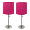 Ensemble 2 lampes Limelights rose avec pied mince acier brossé et prise de recharge