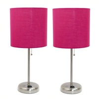 Ensemble 2 lampes Limelights rose avec pied mince acier brossé et prise de recharge