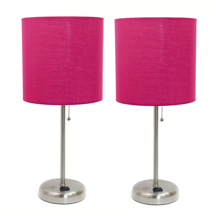 Ensemble 2 lampes Limelights rose avec pied mince acier brossé et prise de recharge