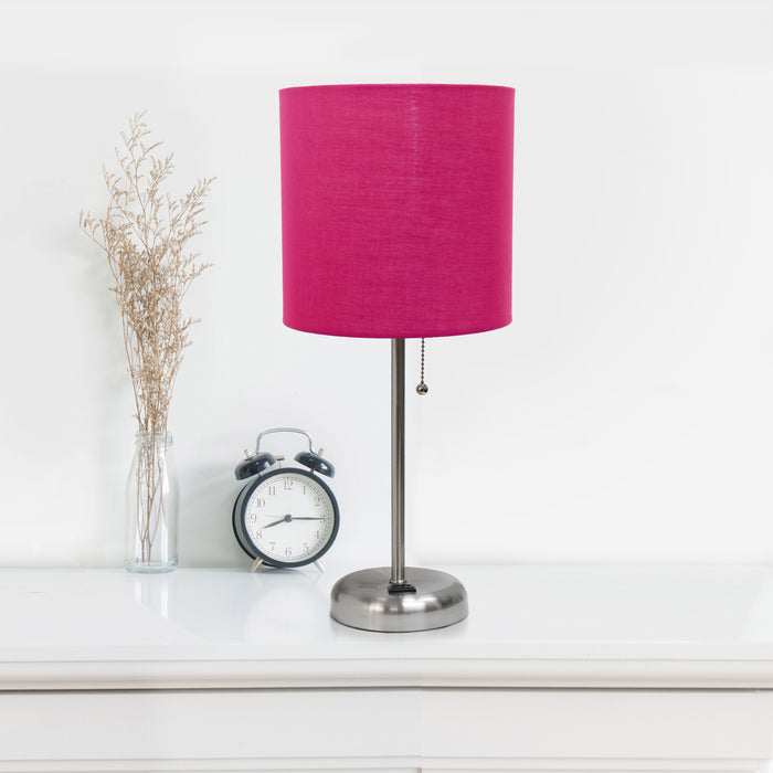 Ensemble 2 lampes Limelights rose avec pied mince acier brossé et prise de recharge