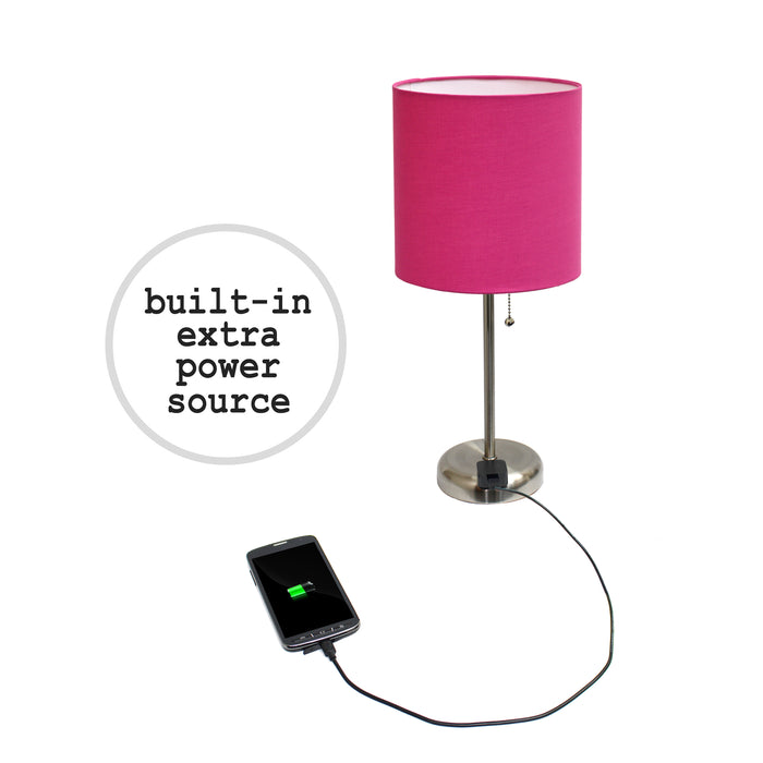 Ensemble 2 lampes Limelights rose avec pied mince acier brossé et prise de recharge