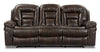 Sofa inclinable Leo de 87,5 po en tissu d’apparence cuir - brun noyer