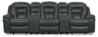 Sofa sectionnel inclinable Leo 5 pièces de style cinéma maison en tissu d’apparence cuir avec consoles de rangement et porte-gobelets - gris