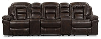 Sofa sectionnel à inclinaison électrique Leo 5 pièces en similicuir avec consoles de rangement et porte-gobelets - brun noyer