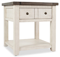 Table de bout rustique Madison de 24 po avec rangement et tablette - bois blanc