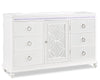 Commode somptueuse Ava de 67 po (L) x 39 po (H) à 7 tiroirs avec éclairage à DEL pour la chambre à coucher - blanche
