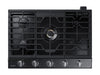 Surface de cuisson à gaz intelligente Samsung de 30 po à 5 brûleurs avec brûleur double puissant de 22 000 BTU, plaque chauffante et grille pour wok - acier inoxydable noir - NA30N7755TG/AA