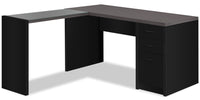 Bureau d’ordinateur Orion de 60 po avec verre trempé et à 3 tiroirs - noir et gris