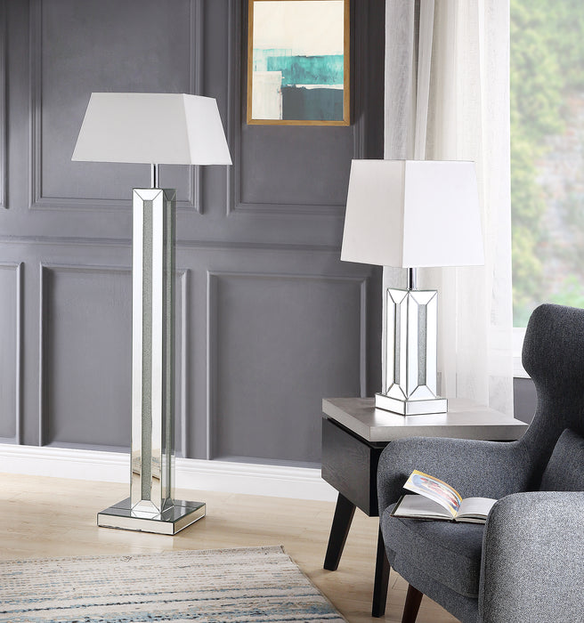 Lampe à pied somptueuse Persia de 54,3 po avec verre, miroir et cristaux en acrylique