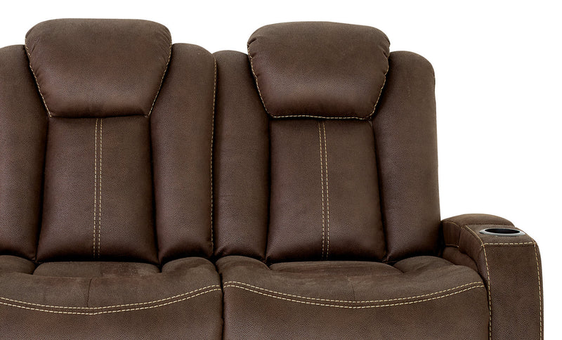 Sofa à inclinaison électrique Ross de 83 po en tissu de suédine avec appuie-têtes électriques et console rabattable - brun chocolat