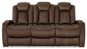 Sofa à inclinaison électrique Ross de 83 po en tissu de suédine avec appuie-têtes électriques et console rabattable - brun chocolat