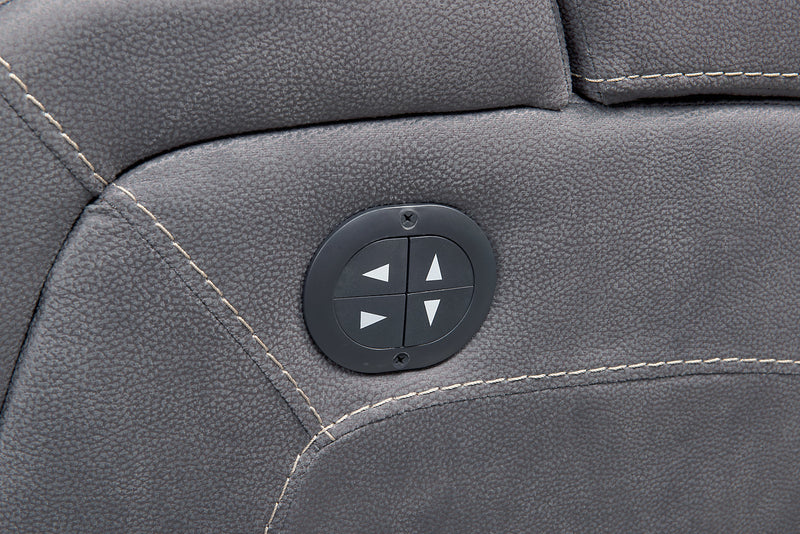 Causeuse à inclinaison électrique Ross de 72,5 po en tissu de suédine avec appuie-têtes électriques et console de rangement - gris étain