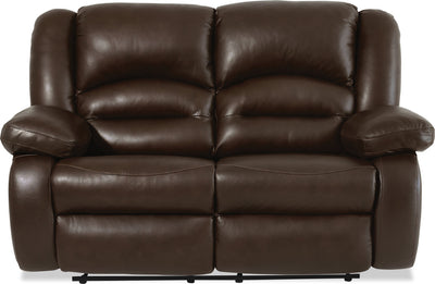 Toreno Genuine Leather Reclining Loveseat - Brown - {Contemporary} style Loveseat in Brown {Plywood}, {Solid Woods}
