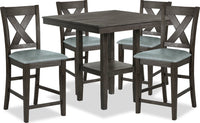 Ensemble Tribeca 5 pièces de hauteur comptoir avec table carrée de 40 po (L), base piédestal et 4 chaises - gris-brun