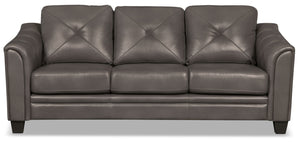 Sofa Andi de 84 po en tissu d’apparence cuir avec capitonnage - gris