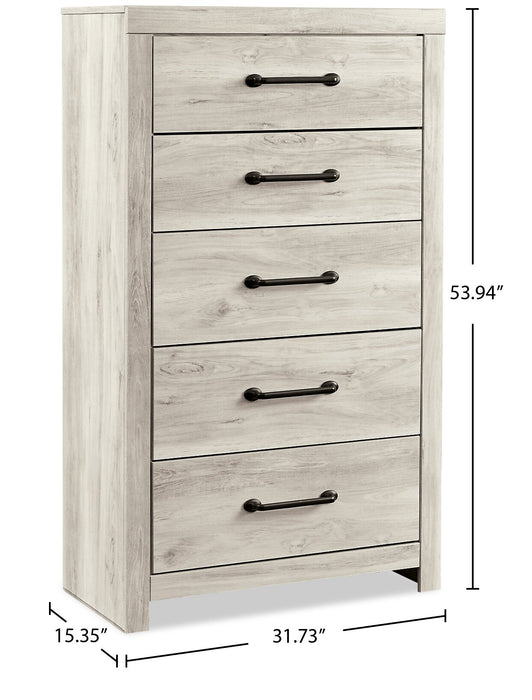 Commode verticale Abby de 31,7 po (L) x 53,9 po (H) à 5 tiroirs pour la chambre à coucher - blanche