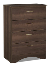 Commode verticale Aida de 28 po (L) x 37,3 po (H) à 4 tiroirs pour la chambre à coucher, fabriquée au Canada - brune