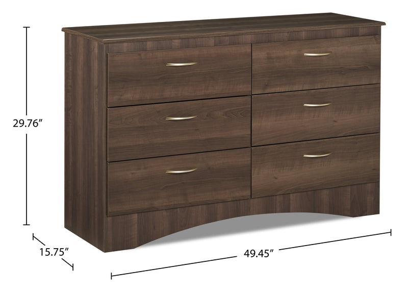 Commode Aida de 49,5 po (L) x 29,8 po (H) à 6 tiroirs pour la chambre à coucher, fabriquée au Canada - brune
