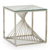 Table de bout moderne Andreas de 22 po avec dessus en verre - argentée avec base en métal chromé