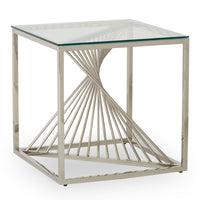 Table de bout moderne Andreas de 22 po avec dessus en verre - argentée avec base en métal chromé