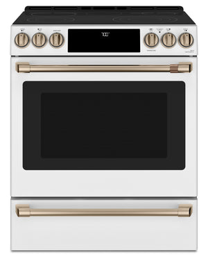 Cuisinière intelligente électrique Café de 5,7 pi³ avec convection européenne véritable et grilles autonettoyantes - blanc mat - CCES700P4MW2