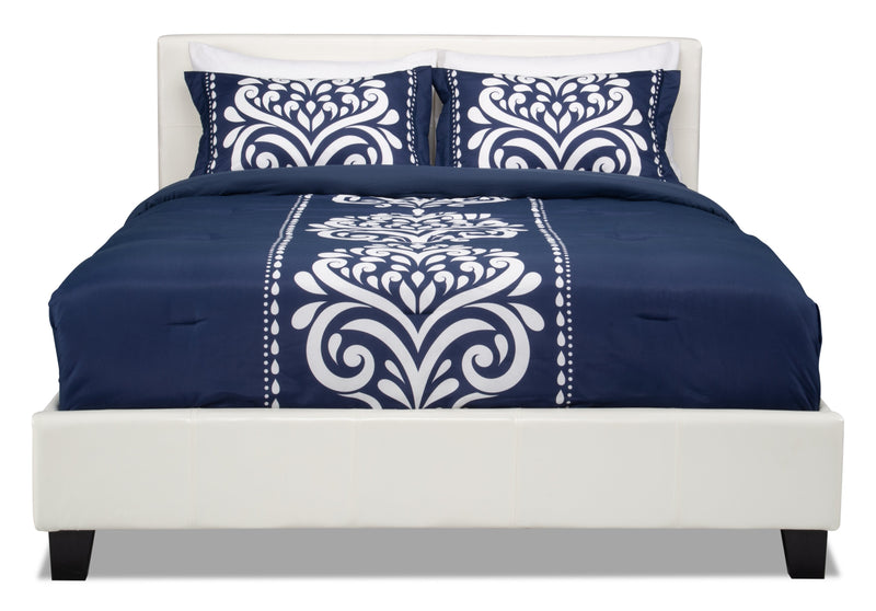 Lit rembourré Chase en tissu de cuir végétalien blanc - format grand lit