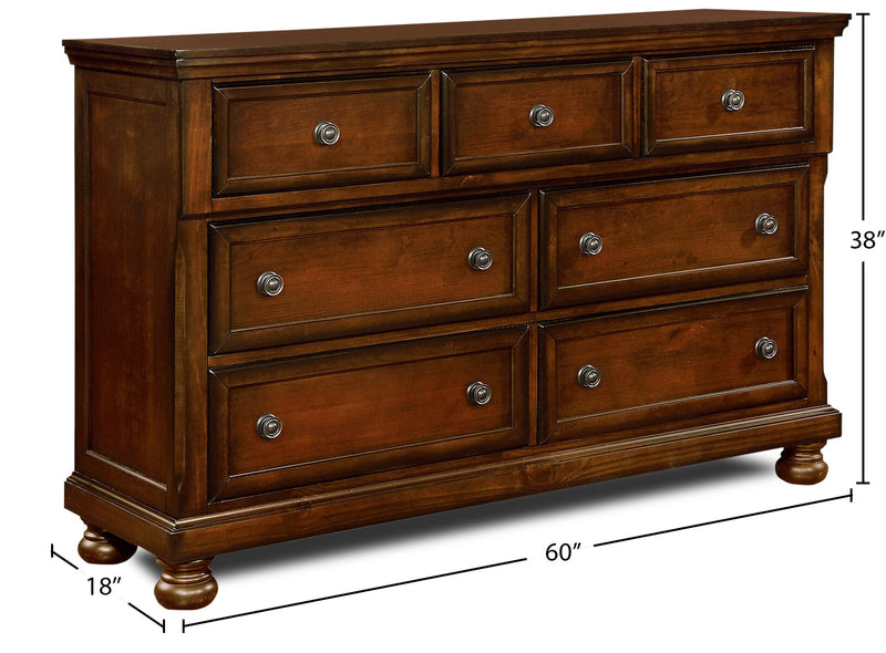Commode Chelsea de 60 po (L) x 38 po (H) à 7 tiroirs pour la chambre à coucher - brun cerisier