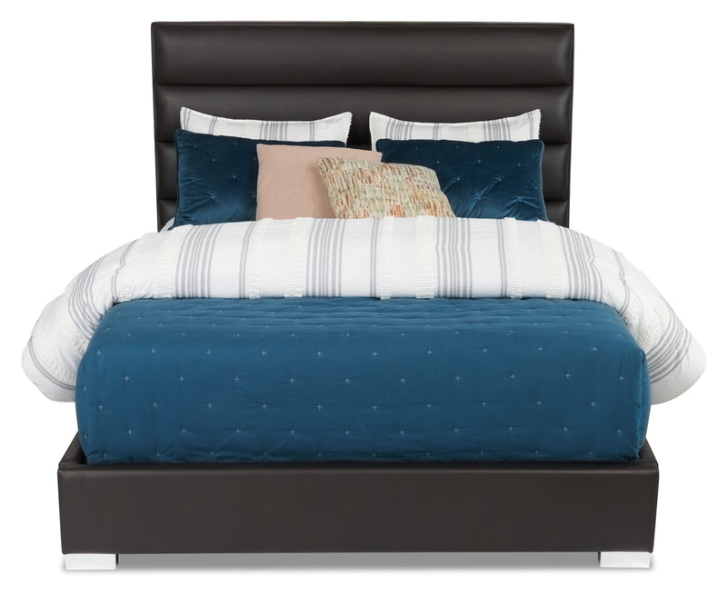 Lit plateforme rembourré Clay de Kort & Co. en tissu de cuir végétalien brun capitonné - format lit double