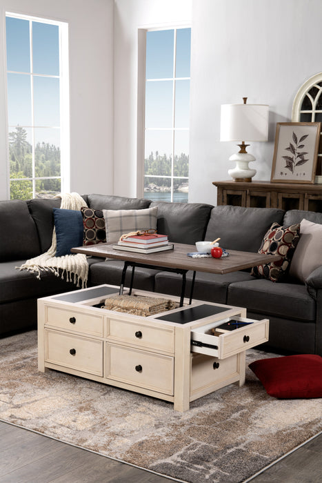 Table à café rustique Colby de 46 po avec dessus relevable, rangement et roulettes - bois deux teintes