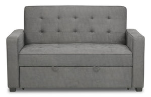 Futon Cory de 59 po en tissu de velours avec mécanisme Klik Klak et capitonnage - gris