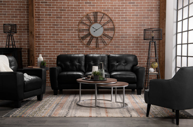 Fauteuil Curt de 41 po en cuir véritable avec capitonnage à boutons - noir