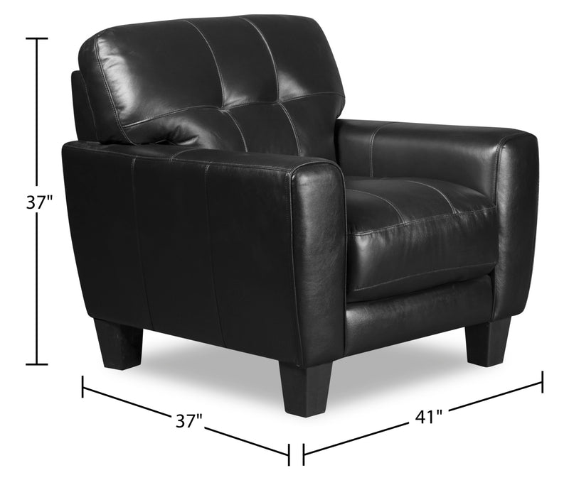 Fauteuil Curt de 41 po en cuir véritable avec capitonnage à boutons - noir