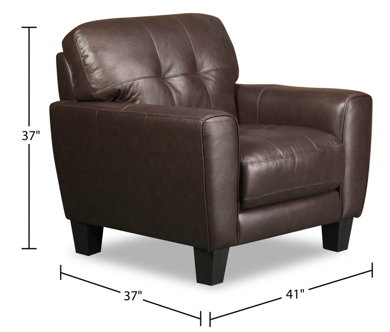 Fauteuil Curt de 41 po en cuir véritable avec capitonnage à boutons - brun