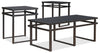 Ensemble 3 tables modernes Laney de 47 po (table à café et 2 tables de bout) - métal noir avec dessus en verre