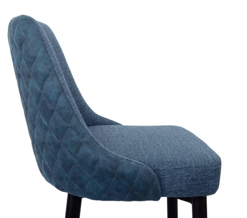 Chaise de salle à manger Eden en tissu d’apparence lin et en métal - bleue