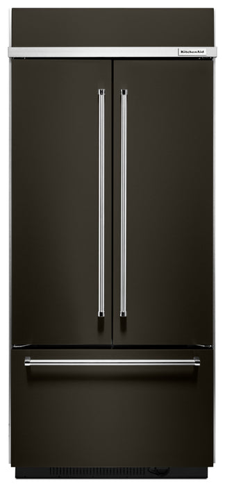 Réfrigérateur KitchenAid de 20,8 pi³ et de 36 po à portes françaises à congélateur inférieur - noir sur acier inoxydable - KBFN506EBS
