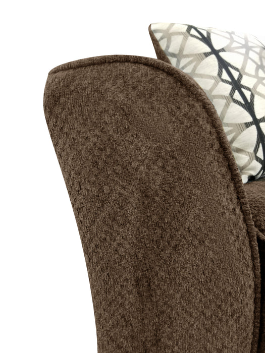 Causeuse Febe de 75 po fabriquée au Canada en tissu de chenille avec accoudoirs évasés et coussins décoratifs - brune