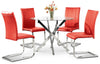 Ensemble de salle à manger Tori 5 pièces avec table ronde de 39 po (L), dessus en verre, base géométrique et 4 chaises - rouge