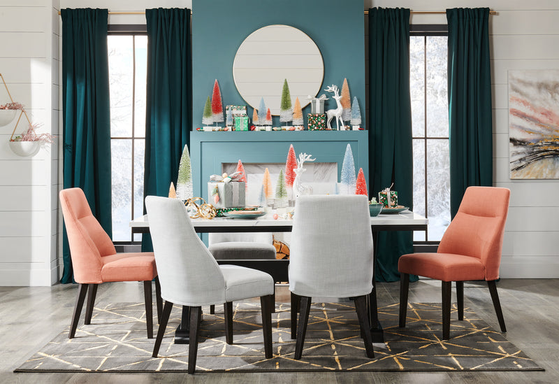 Chaise de salle à manger Gabi en tissu d’apparence lin - grise