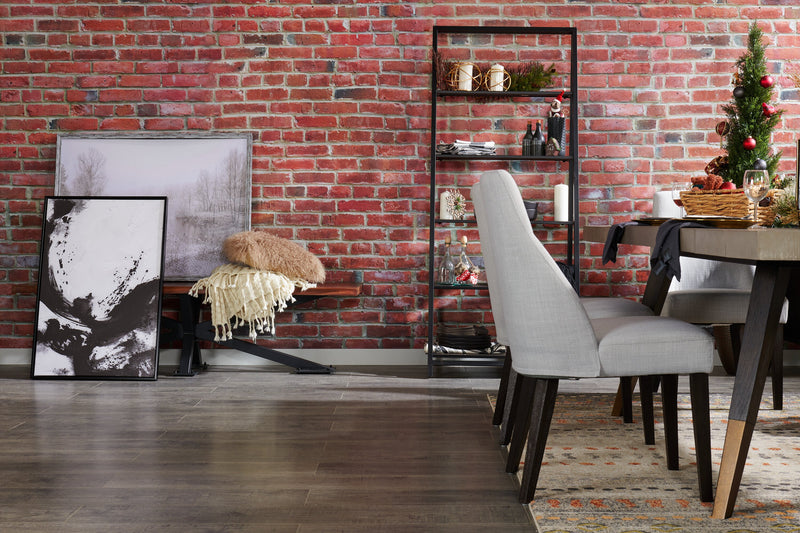 Chaise de salle à manger Gabi en tissu d’apparence lin - grise