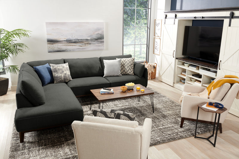 Sofa sectionnel de gauche Gena de Cindy Crawford Home 2 pièces en tissu d’apparence lin avec pattes en bois - gris anthracite