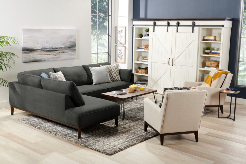 Sofa sectionnel de gauche Gena de Cindy Crawford Home 2 pièces en tissu d’apparence lin avec pattes en bois - gris anthracite