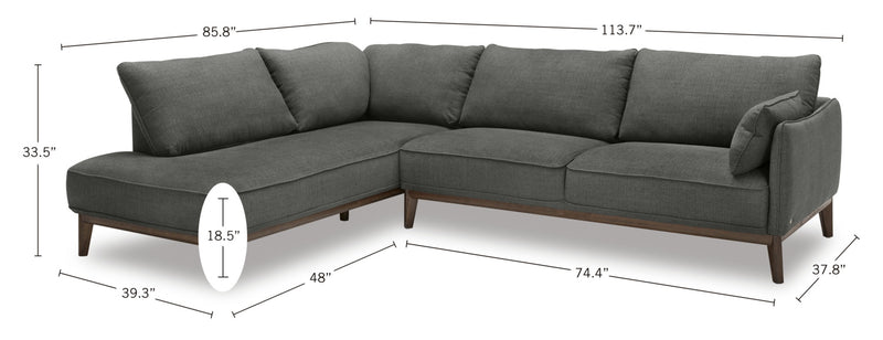 Sofa sectionnel de gauche Gena de Cindy Crawford Home 2 pièces en tissu d’apparence lin avec pattes en bois - gris anthracite