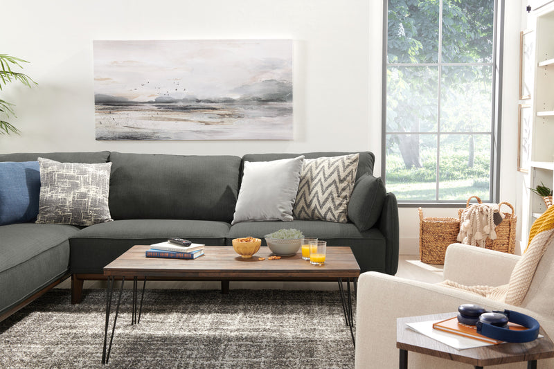 Sofa sectionnel de gauche Gena de Cindy Crawford Home 2 pièces en tissu d’apparence lin avec pattes en bois - gris anthracite
