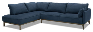 Sofa sectionnel de gauche Gena de Cindy Crawford Home 2 pièces en tissu d’apparence lin avec pattes en bois - bleu minuit