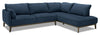 Sofa sectionnel de droite Gena de Cindy Crawford Home 2 pièces en tissu d’apparence lin avec pattes en bois - bleu minuit