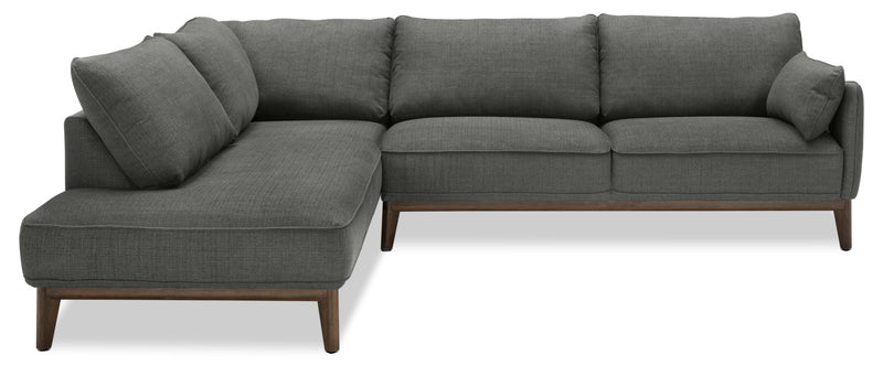 Sofa sectionnel de gauche Gena de Cindy Crawford Home 2 pièces en tissu d’apparence lin avec pattes en bois - gris anthracite