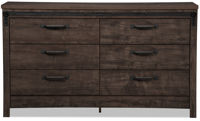 Commode rustique Grayson de 56,6 po (L) x 32,3 po (H) à 6 tiroirs pour la chambre à coucher, fabriquée au Canada - gris foncé