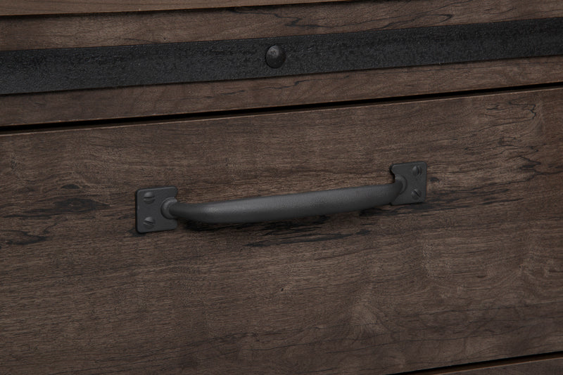 Ensemble de chambre à coucher Grayson 5 pièces rustique fabriqué au Canada avec lit, commode et miroir, gris foncé - format grand lit